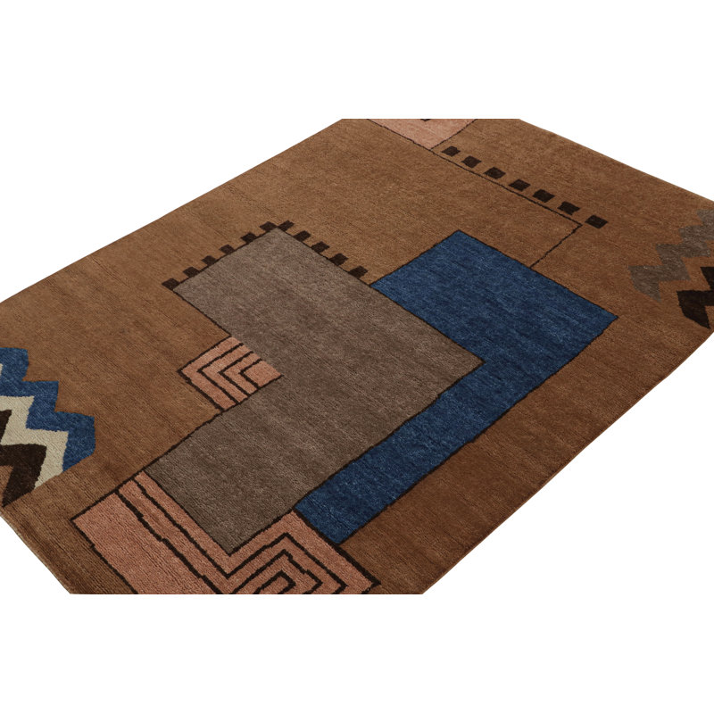 Art Deco Hand Knotted Wool Geometric Area Rug, Rectangle 5' x 8'