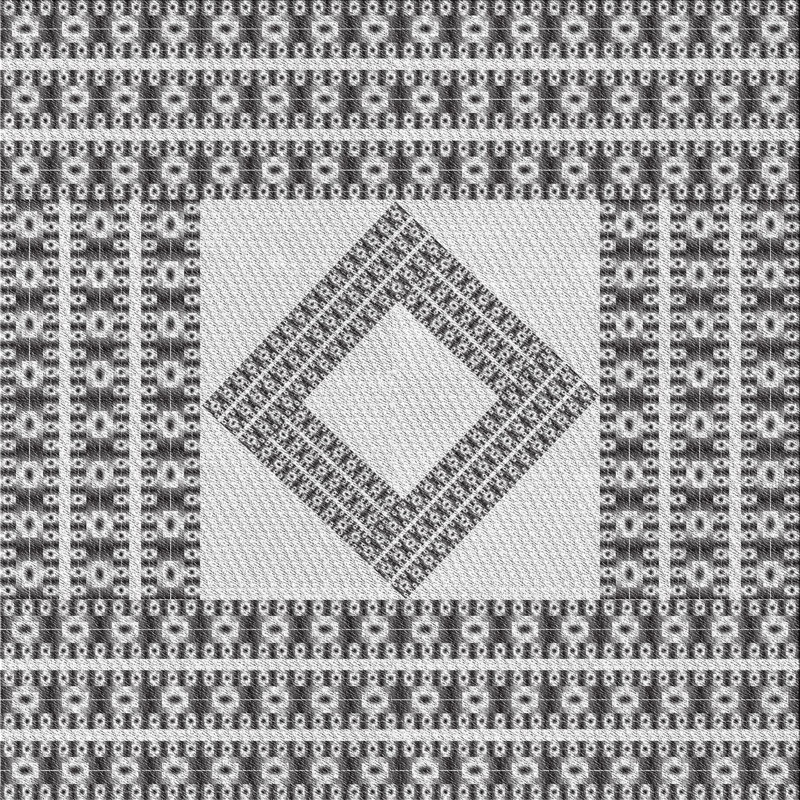 Tapis noir/blanc cassé tissé à la machine, Carré 5 pi