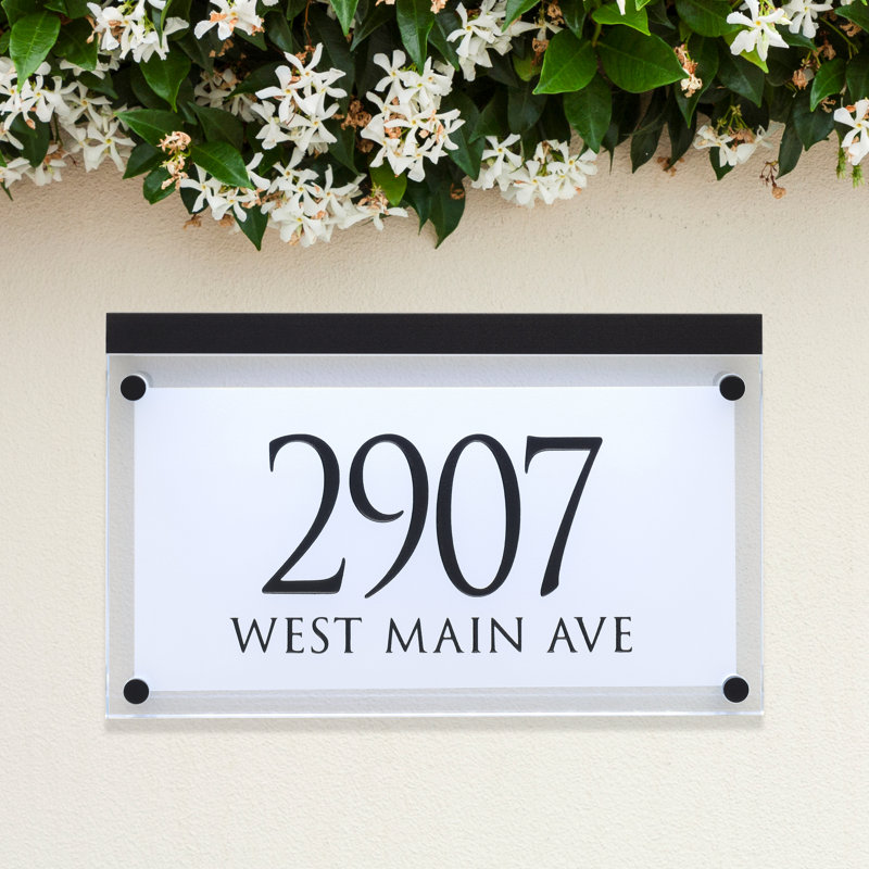 Frosted Crystal LED Lighted Trajan Engraved 2-Line Address Sign, Yes, Black