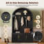 Porte-manteau arqué de style champêtre avec banc, armoire de vestiaire tout-en-un, armoire cannelée avec 5 crochets en métal, noir-134698857