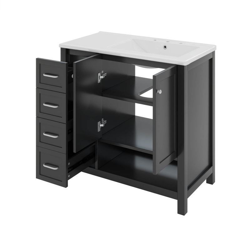 Armoire de salle de bain avec deux portes et deux tiroirs, Noir