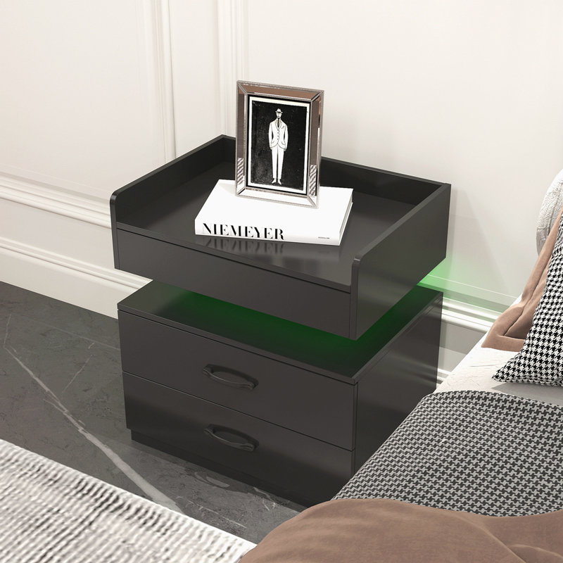 1 Set Nightstand With Adjustable LED Strip Light, 2-Drawers, Large Storage Space, Suitable For Bedside Table, Coffee Table, Sofa Side Table Or End Table For Study Desk