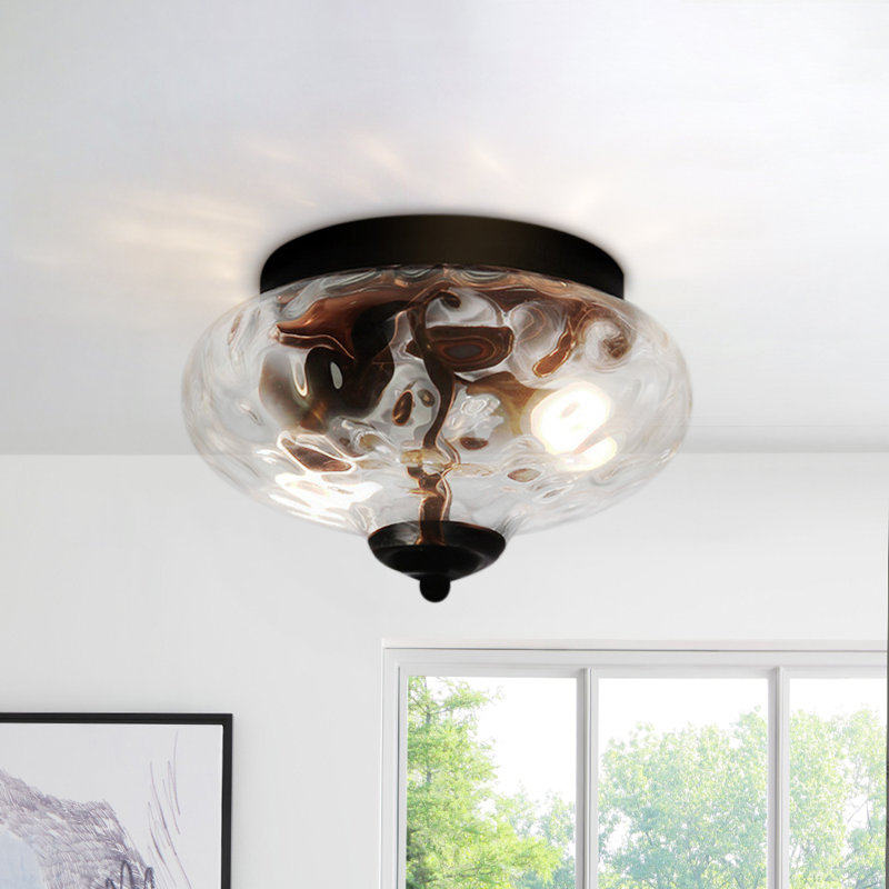 Ayame 2-Light Hammered Glass Flush Mount Pendant Ceiling Light, Black