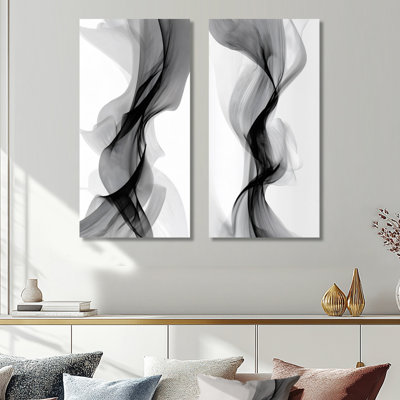 Galaxy Majestic, encre liquide noire et grise - encre liquide, art mural sur toile 2 pièces