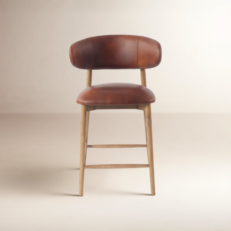 Murphey Upholstered 26'' Counter Stool with Solid Wood Frame, Tobacco