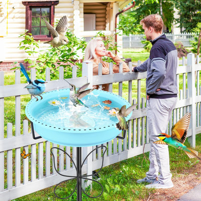 Bird Bath,37In Freestanding Rust-Proof Birdbaths & Birdfeeder,(Blue)