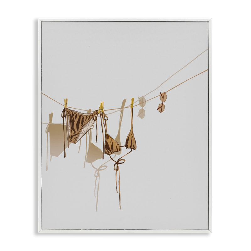 Sunlit Bikini sur corde à linge, estampe numérique, design par Ziwei Li, 20 x 16, Encadrement giclée blanc côtier