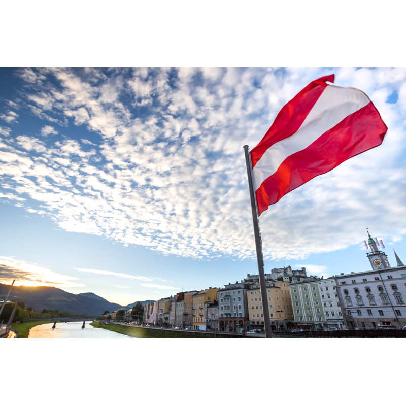 Geter Austrian Flag Over Salzburg - Wrapped Canvas Print, 20cm H x 30 cm W x 3.8cm D