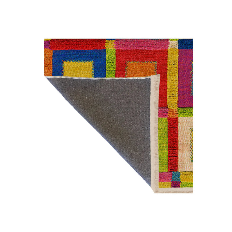 Multi-Colored Interlocking Square Patterned Modern Decorative Rug, Rectangle 4'7.12" x 6'6.74"