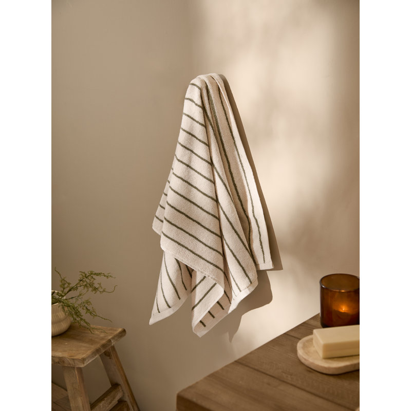 Hebden Narrow Stripe 100% Cotton Hand Towel, Green/Cream
