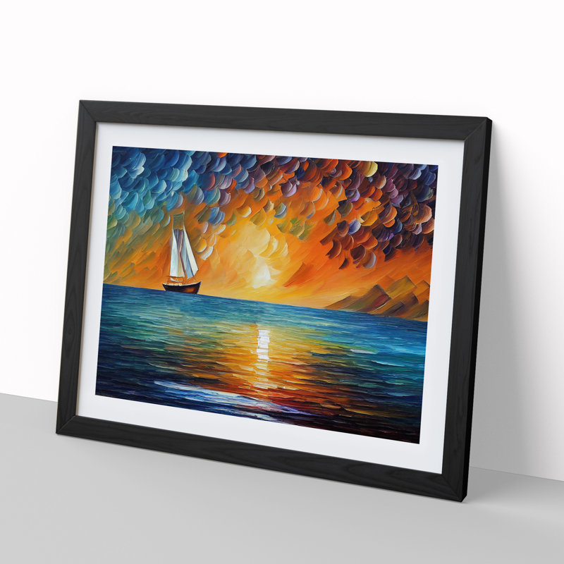 XH1022-7611X Sailing Boat On The Ocean Vol.1 Abstract - Single Picture Frame Painting, Black , 46cm H x 64cm W x 2cm D
