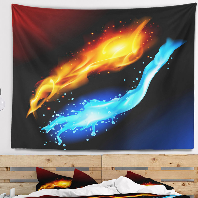 Tapisserie d'eau et de feu, H 50 po x l 60 po