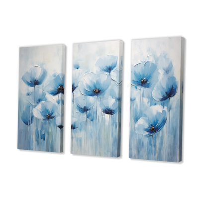 Cerulean Calm Poppy Dreams I - Ensemble de décorations murales coquelicots
