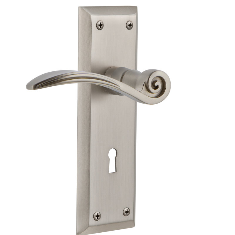Nostalgic Warehouse New York Plate Privacy (Bed & Bath) with Decorative Keyhole and Swan Lever, 2.375", Unlacquered Brass