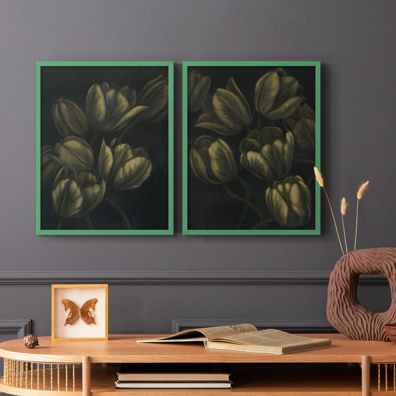 Impression encadrée de tulipes dorées I-Premium - prêt à être accroché - aucun clou requis - aucun clou requis, Gris