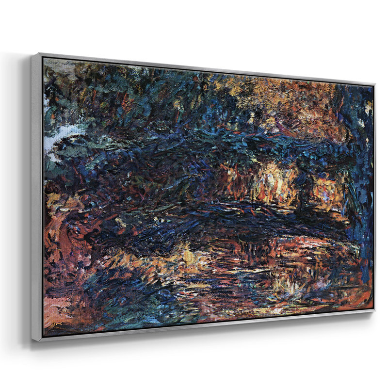 Le pont japonais - reproduction de cadre flottant sur toile, H 17 po x l 25 po x P 2 po, Argent