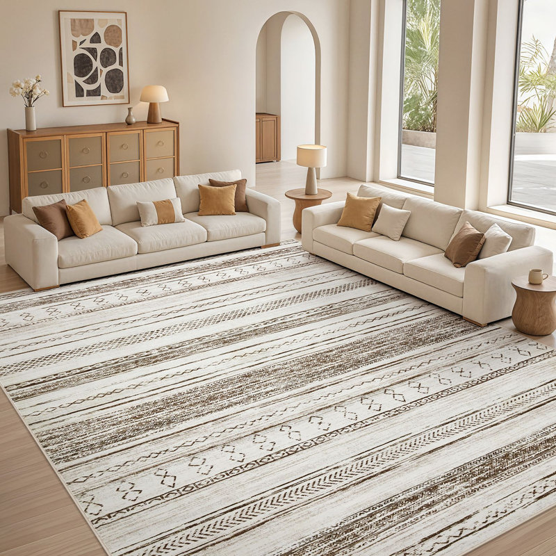 Modern Geometric Area Rug Moroccan Washable Low Pile Carpet Non-Slip Abstract Pattern Soft Floor Mat, Brown, Browne