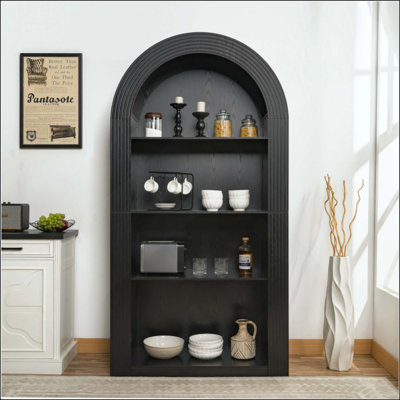 Bibliothèque arquée à 4 niveaux avec tablette de rangement ouverte pour salle à manger, salon et chambre à coucher