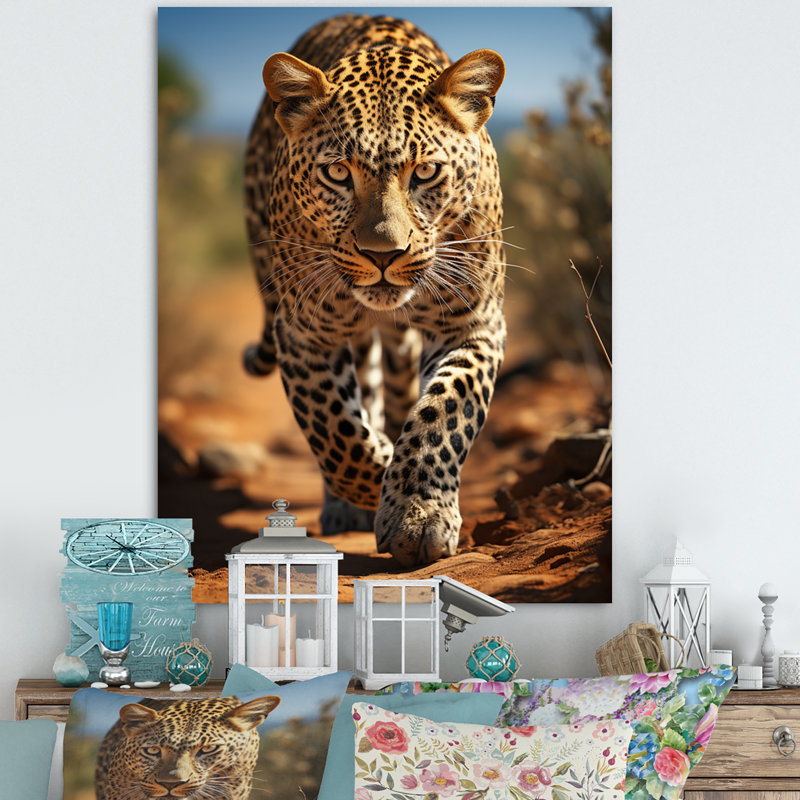 Portrait de léopard africain Champine I - reproduction, H 32 po x l 24 po x P 1 po, Toile tendue