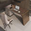 Bureau rectangulaire à 2 tiroirs en bois manufacturé brun noisette + blanc beige + acier au carbone-1121356560-1121356567