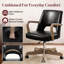 Chaise de bureau pivotante à hauteur ajustable avec roulettes - siège à dossier moyen en tissu, base en bois-636288513-636288514