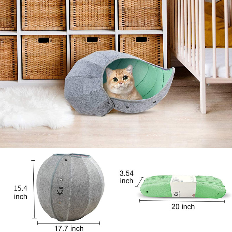 Felt Nest Pet Bed, 15.4" H x 15.7" W x 17.7" D, Green