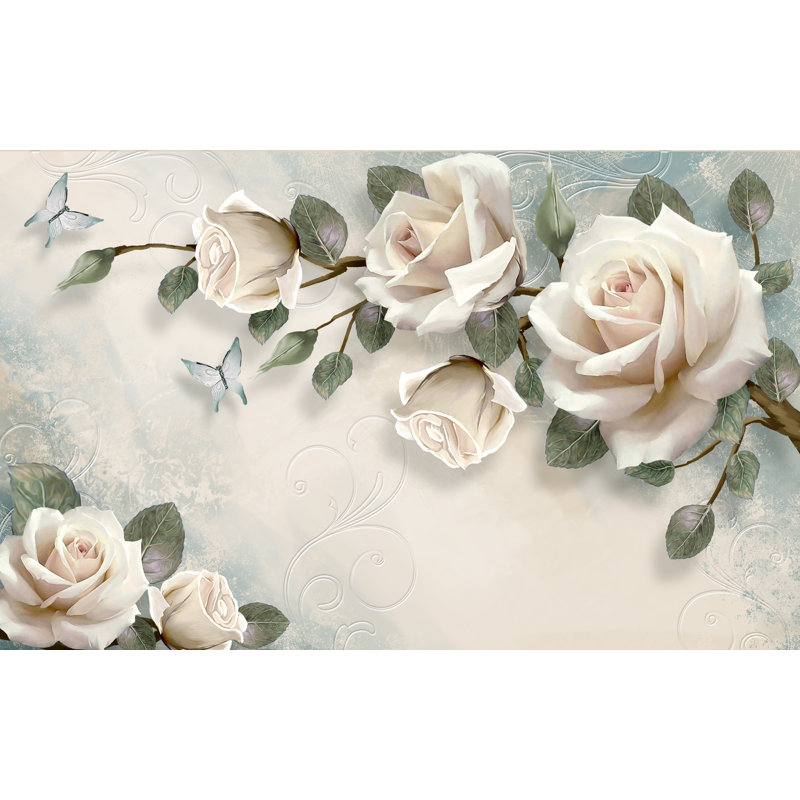Papier peint amovible en tissu 3D 3D Rose Rose, L 114 po x l 204 po