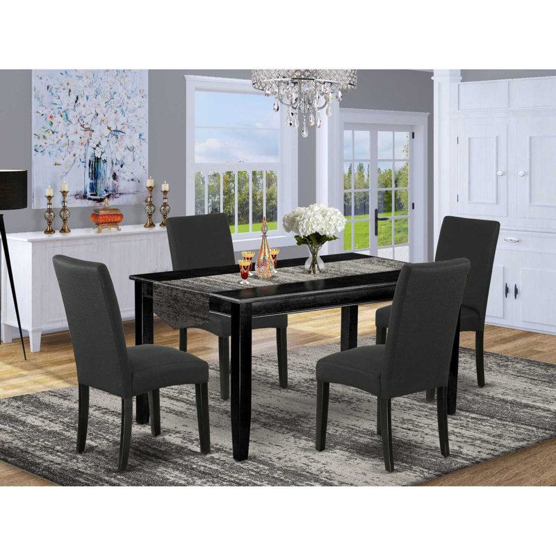 5-Piece Solid Wood Top-Rectangular Dining Room Set-Seats 4, Black, Black, 5
