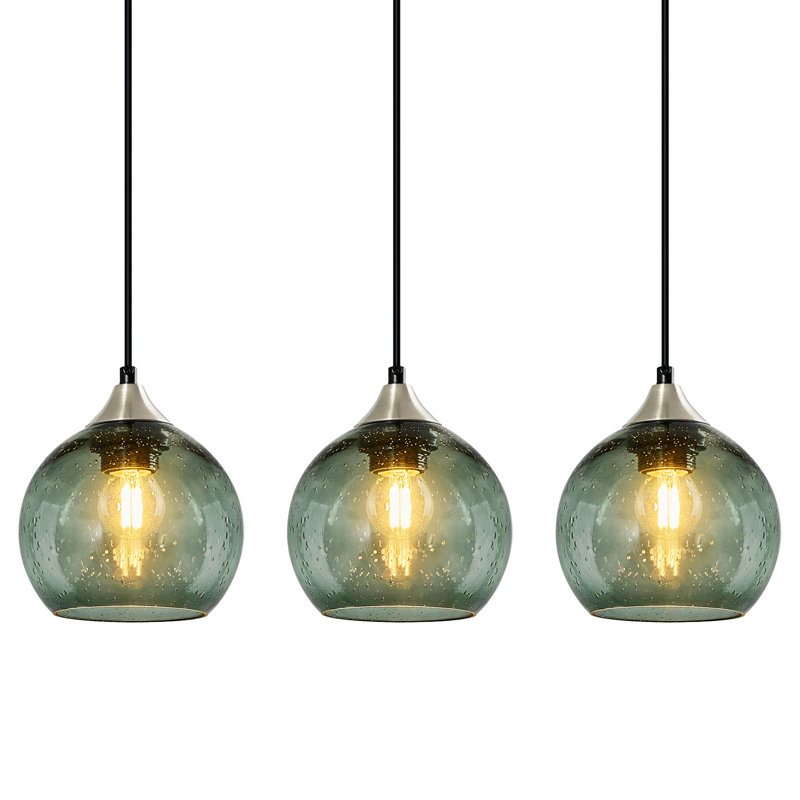 Charolyn 3 - Light Single Pendant Light Globe Pendant Light Fixtures Glass Pendant Lights Kitchen Island Lighting, Gray Green