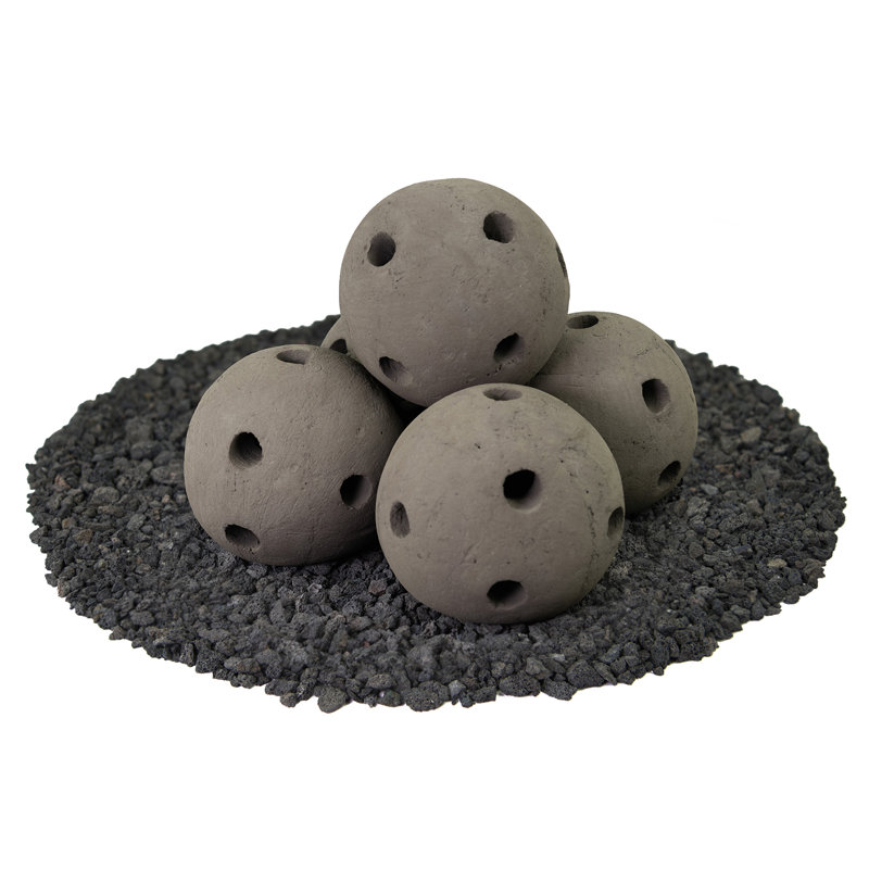 Ensemble de 4 billes de feu creuses en céramique, Gris charbon