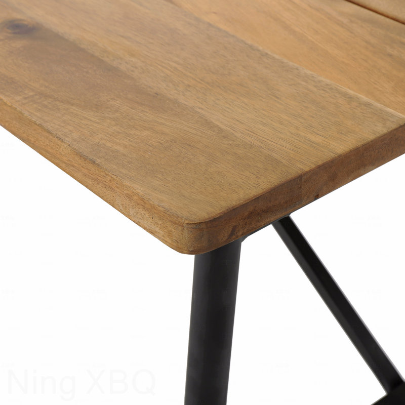 Rectangle Outdoor Coffee Table With Angled Tubular Legs And Wood Top