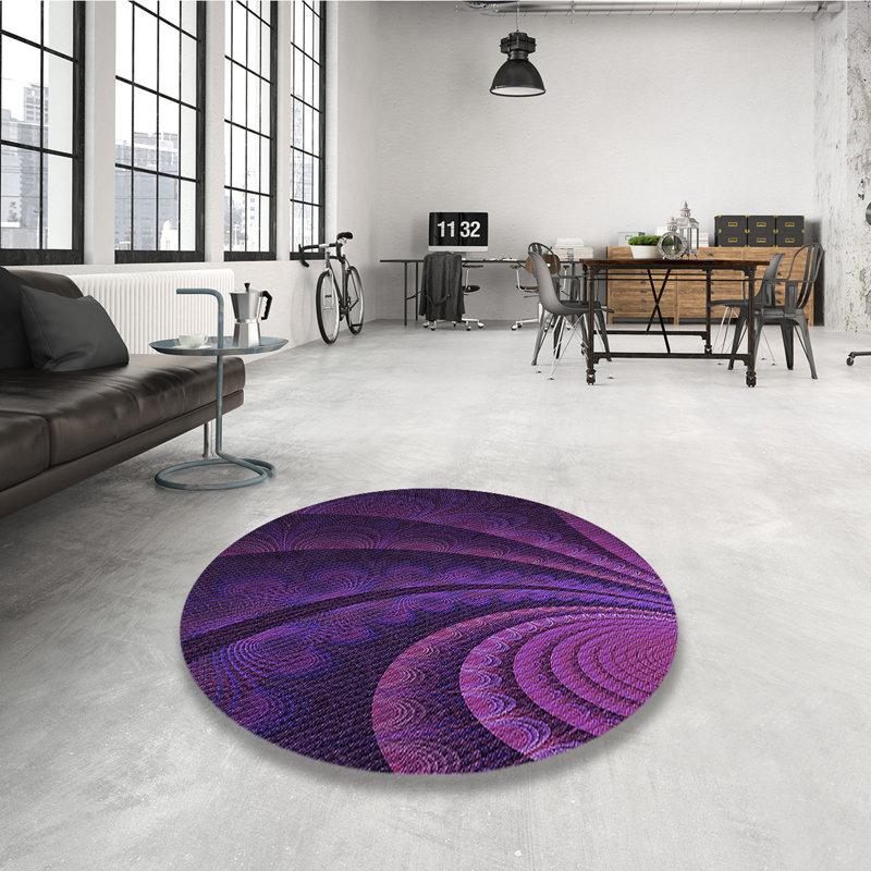 Tapis 100% à motifs lavables à la machine 2989 Pat1375 PUR, Rond 6 pi