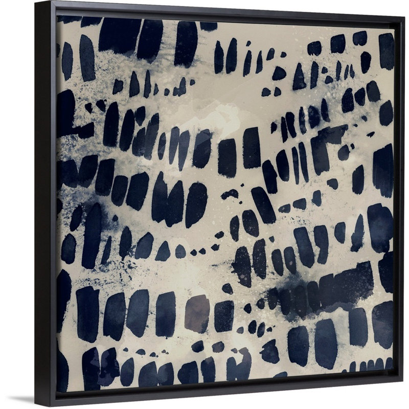 Indigo Markings I par Victoria Barnes - reproduction d'art sur toile, Cadre flottant noir, H 26 po x l 26 po x P 1,75 po