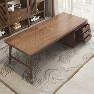 Tan Rectangular Solid Wood with 3 drawers desk