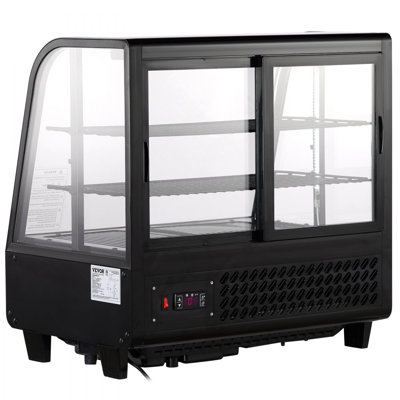 Vitrine réfrigérée, 3,5 pieds cubes / 100 L, 2 niveaux, vitrine de pâtisserie, réfrigérateur commercial avec éclairage DEL, refroidissement TURBO, refroidissement à l'air sans givre, porte coulissante arrière