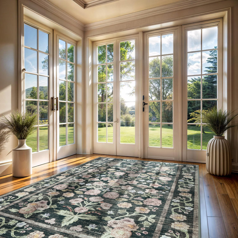 Large Oriental Floral Living Room Rug Washable Bedroom Rug Non-Slip Colorful Vintage Accent Floor Carpet For Home Decor
