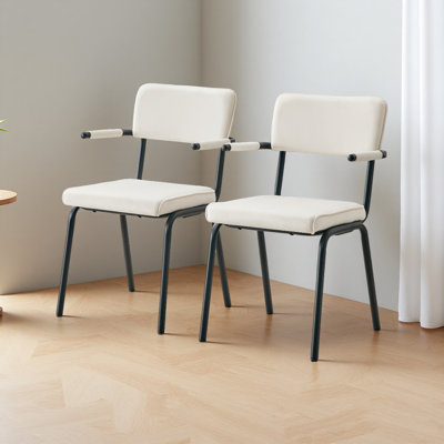 Dining Chairs Set Of 2, Huggable Upholstered Dining Chairs Table-Hangable Armrests, Metal Legs With Spray Coating Finish