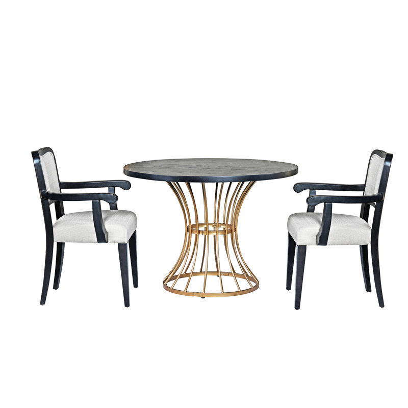 Table de salle à manger ronde en chêne foncé de 42 pouces avec un maximum d'espace pour les jambes, une table en placage d'apparence en bois massif et 2 chaises rembourrées en noyer de 3 po de grain