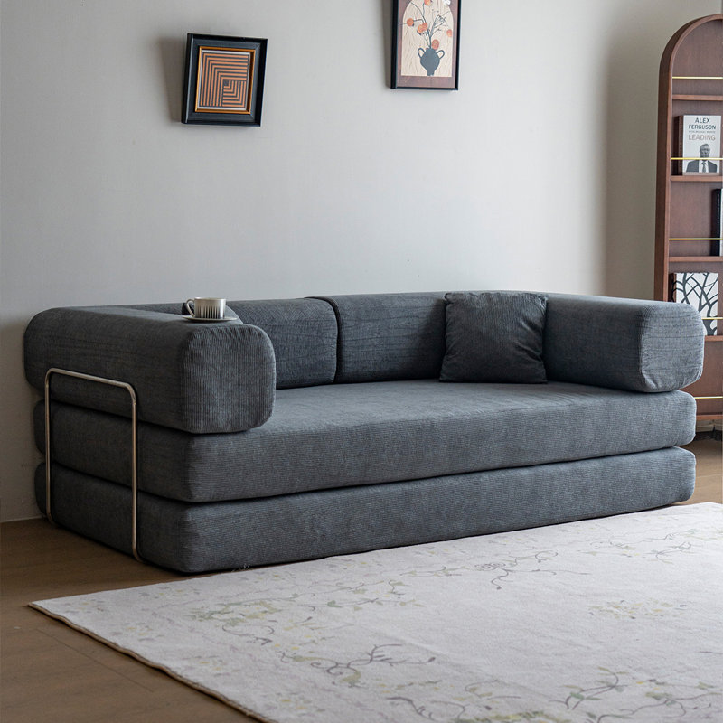 79" Convertible Sofa Bed 5 in 1 Folding Boneless Couch with Armrests Floor Modular Sectional Sofa with 2 Pillow for Living Room Bedroom Studio Compression Sofa in Box Non Assembly Grey