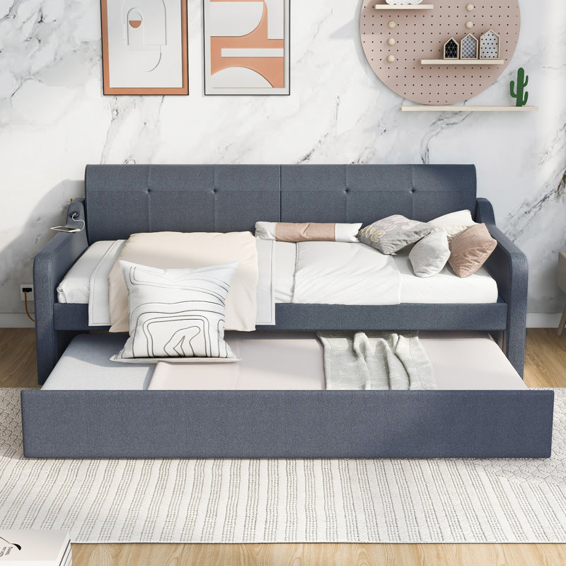 Lit de jour avec couchette Gelbert, Gris, Lit simple