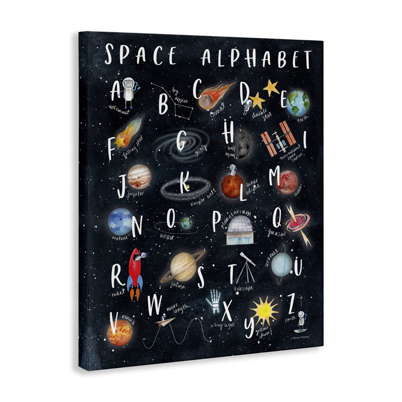 «Space Alphabet Playful Big Dipper Earth Galaxy», art mural surdimensionné par Rachel Nieman, H 48 po x l 36 po x P 1,5 po