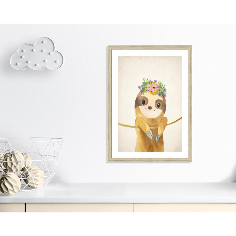 Sloth floral 1, H 36,5 po x l 26,5 po x P 0,63 po, Beige Flat Framed