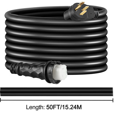 Cordon d'extension 50 pi 50 ampères pour véhicule récréatif, cordon de remplacement pour véhicule récréatif de 50 ampères, cordon verrouillable 6AWG / 3C + 8AWG / 1C avec connecteur moulé et poignée brevetée, approuvé CSA