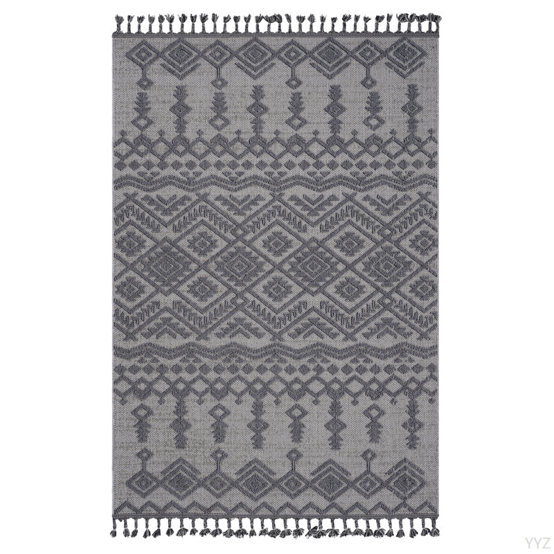 Tapis blanc / gris / traditionnel intérieur / extérieur LOX & LUXE Collection 5X7, Rectangle 5 pi 3 po x 7 pi 6 po