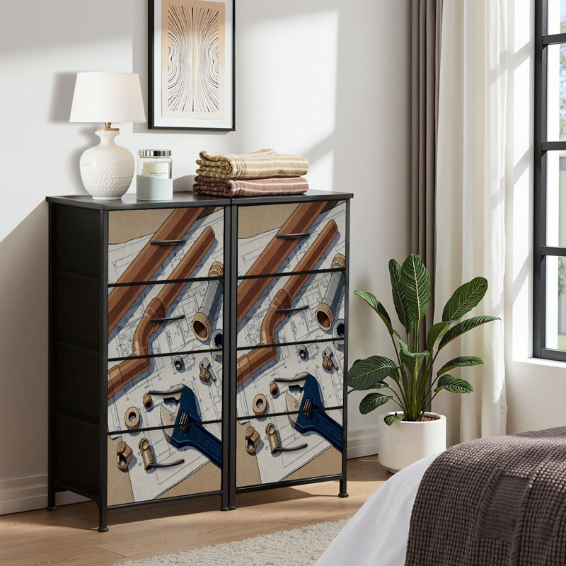 4 Drawer Dresser for Bedroom, Narrow Chest of Drawers, Wooden Top and Study Iron Frame 18"x37.5"-(WxH)