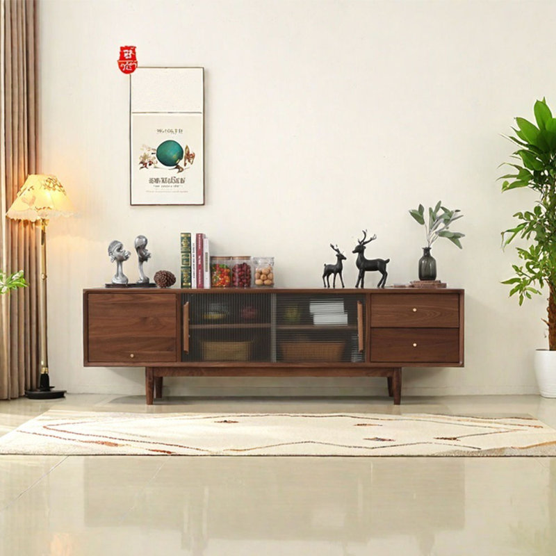 Meuble télé en bois massif de luxe léger, 94.49"