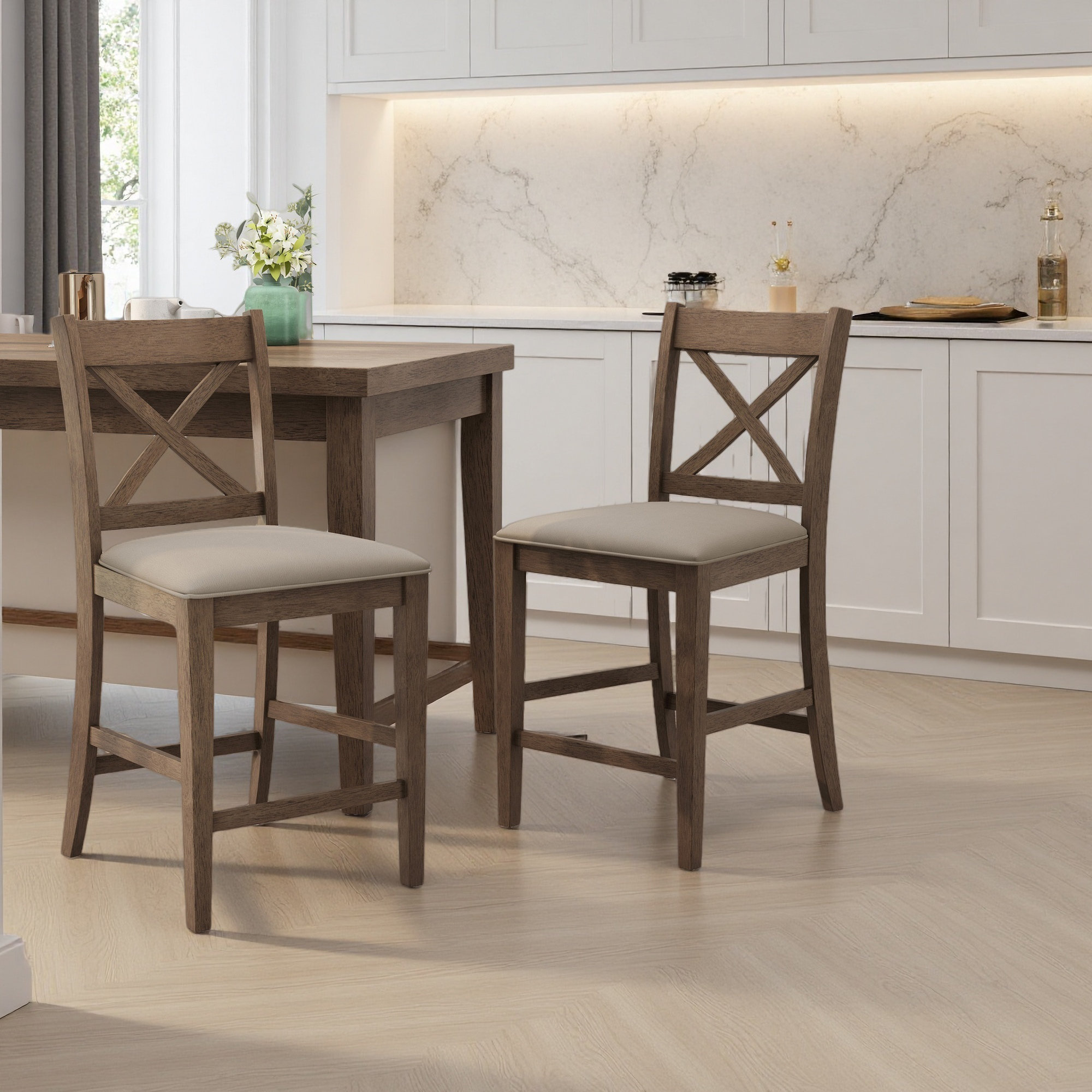 Gracie Oaks Upholstered Wood Counter Stools(Set Of 2) - Wayfair Canada