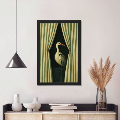 «Green Striped Heron», art mural, impressions sur toile avec cadre noir, l 12 po x H 18 po, pour le salon et le bureau