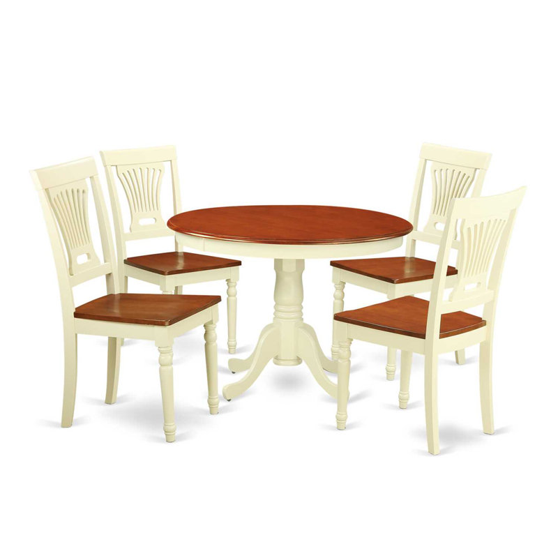 5-Piece Buttermilk and Cherry Finish Solid Wood Top Dining table with 4 Chairs with Lattice Back