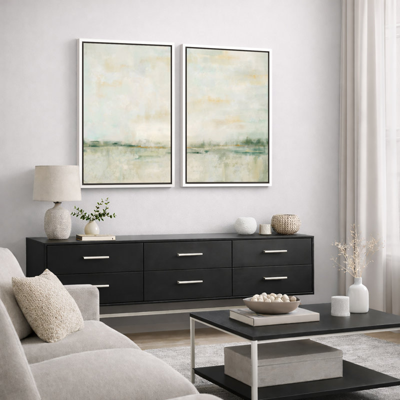 Doux paysage abstrait, Calm Pastel Nature, images sur toile, estampe numérique sur toile encadrée, 2 pièces, White Frame
